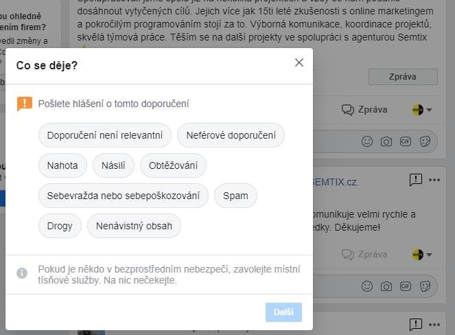 fbfake Nahlášení nevhodného obsahu na Facebooku