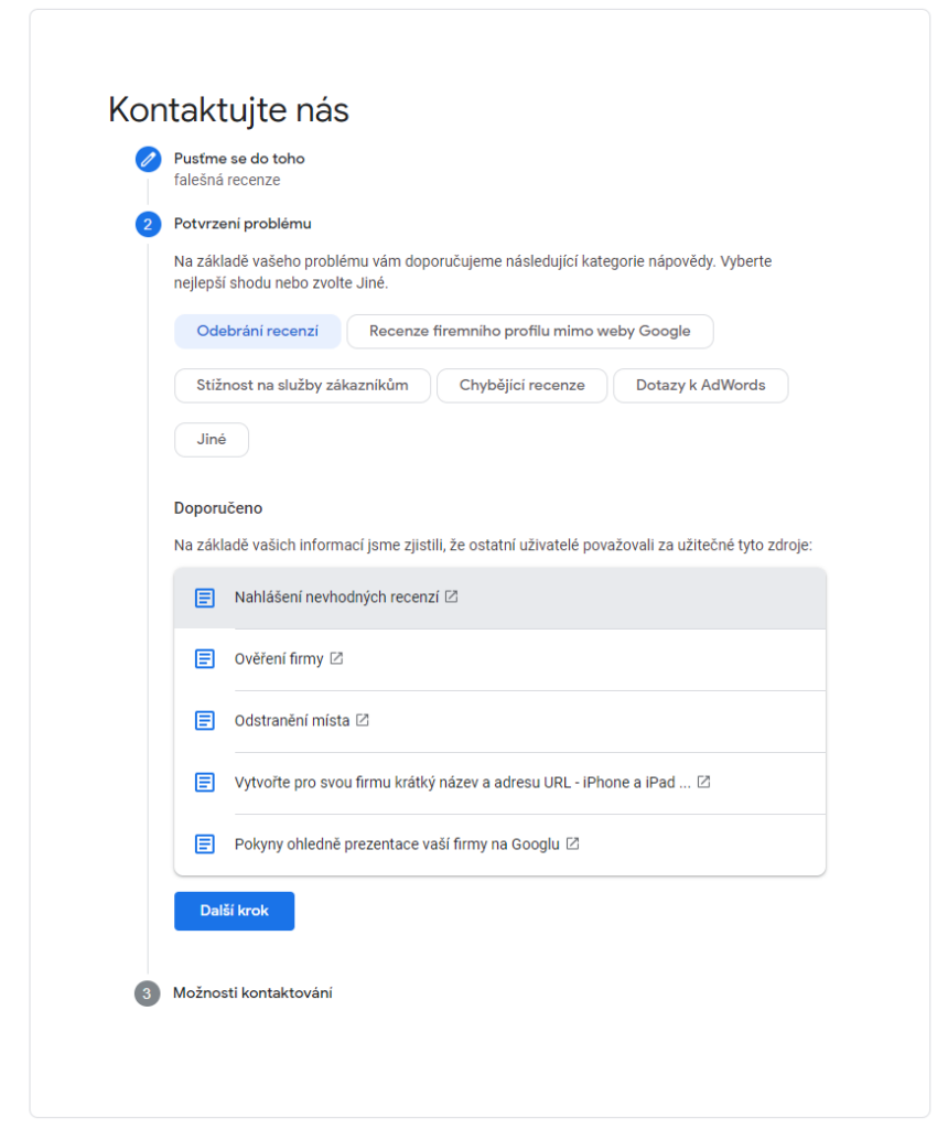 gfake Google kontaktní formulář